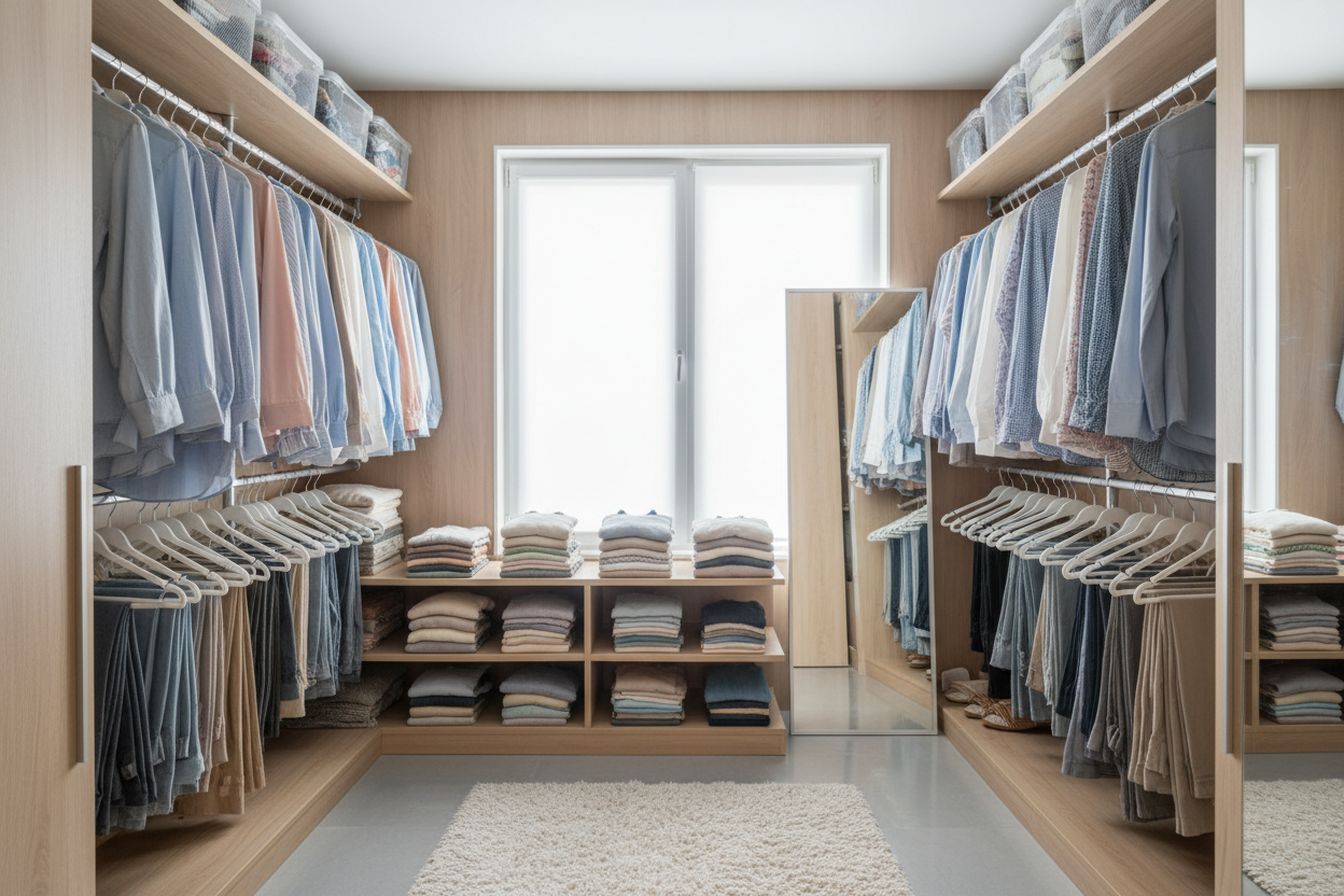 Plastic hangers in a modern closet lifestyle scene