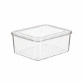 Clear plastic storage box with lid on white background