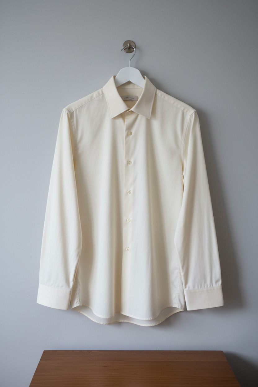 Dress shirt hung on plastic hanger in use