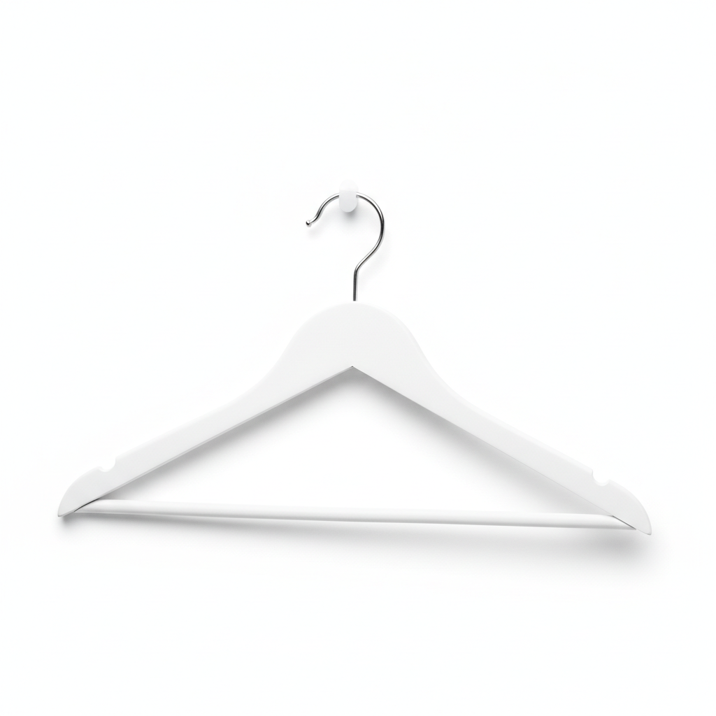 Lightweight plastic clothes hanger on white background