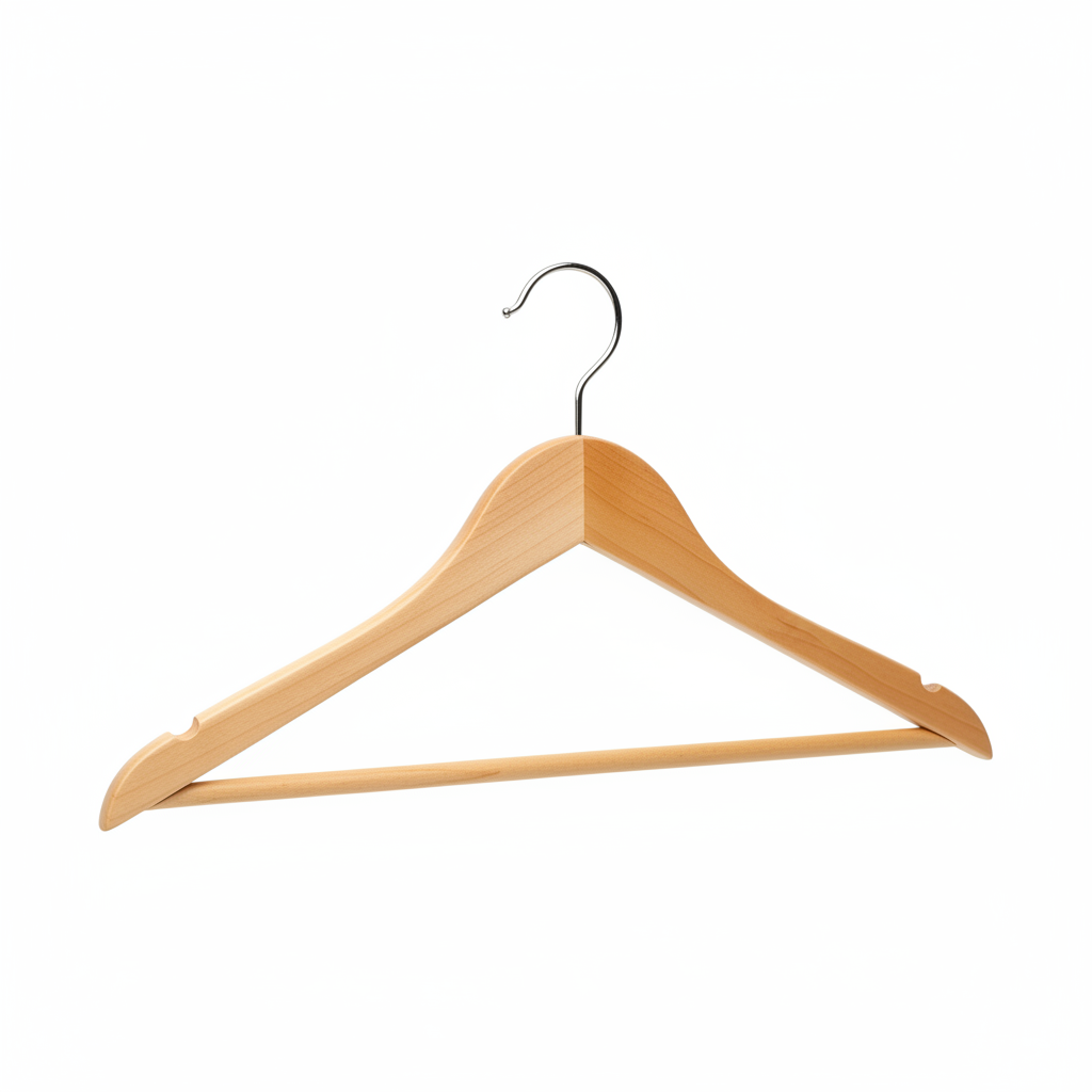 Natural wooden clothes hanger on white background